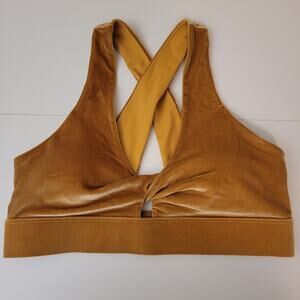 Fabletics Oasis Twist Front Gold Velour Twist Sports Bra L Luxe Activewear Top
